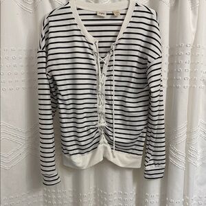 Great Daytrip Striped Black & White Lace-Up Women's Top - Small